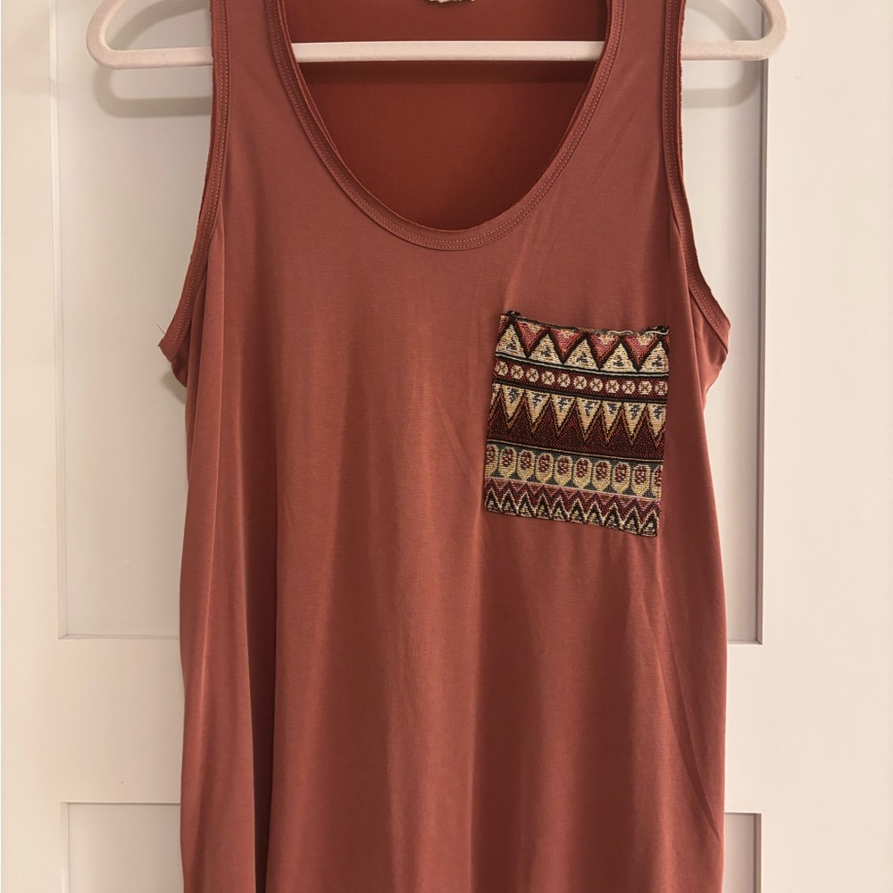POL Terracotta Tank Top with Patterned Pocket